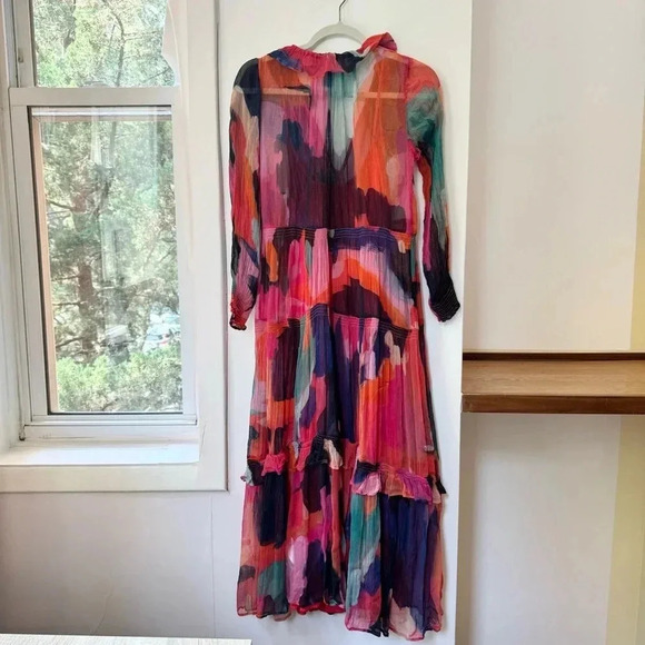 Anthropologie The Marais Printed Chiffon Maxi Dress Pink Red XSP Petite - Picture 8 of 16